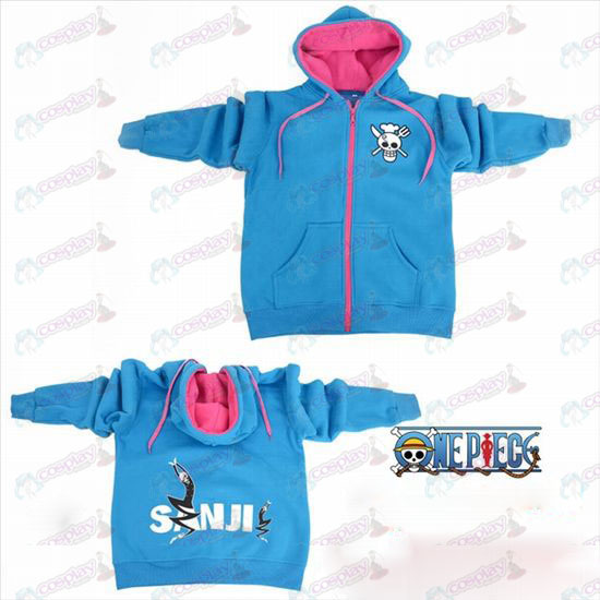 One Piece Acessórios Sunkist logotipo zíper capuz azul camisola