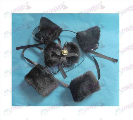 Deslize o sino orelhas de gato + gravata preta + pulseira elástica