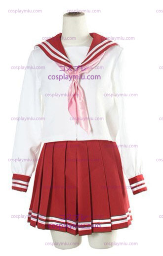 Halloween branco e vermelho mangas compridas Sailor Uniforme Escolar